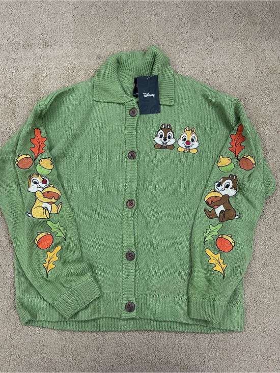 Disney Sweaters - Disney Green Chip 'n' Dale Knit Cardigan Jacket with Fall embroidery